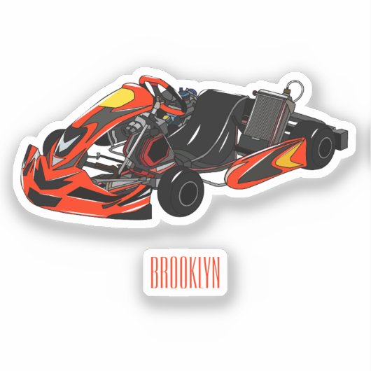 Kart racing cartoon afbeelding sticker (Voorkant)