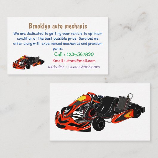 Kart racing cartoon afbeelding visitekaartje (Voorkant / Achterkant)