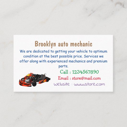 Kart racing cartoon afbeelding visitekaartje (Voorkant)