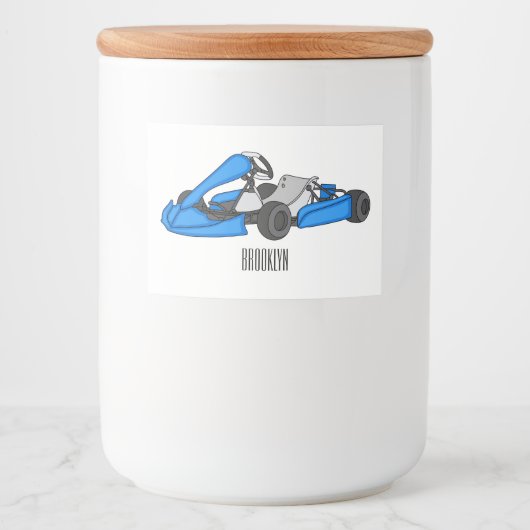 Kart racing cartoon afbeelding voedselcontainer etiket (Voorkant)