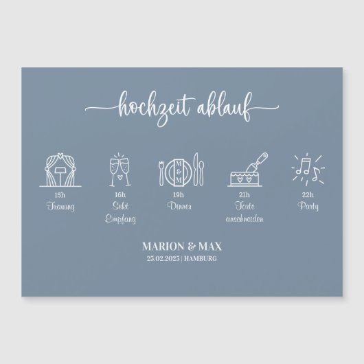 Kärtchen Ablauf Hochzeit Dusty Blue 01 (Voorkant)