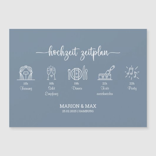 Kärtchen Zeitplan Hochzeit Dusty Blue 01 (Voorkant)