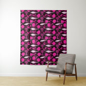 KARTDECO BLACK PINK FUCHSIA FLOWERS, WITTE DELEN WANDKLEED (In situ)