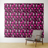 KARTDECO BLACK PINK FUCHSIA FLOWERS, WITTE DELEN WANDKLEED (In Situ (horizontaal))