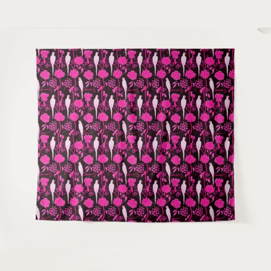 KARTDECO BLACK PINK FUCHSIA FLOWERS, WITTE DELEN WANDKLEED (Voorkant (horizontaal))