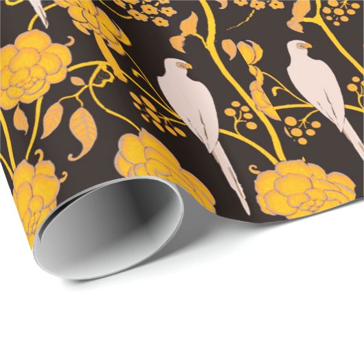 KARTDECO-GEEL, WITTE DELEN OP ZWART CADEAUPAPIER (Rol Hoek)