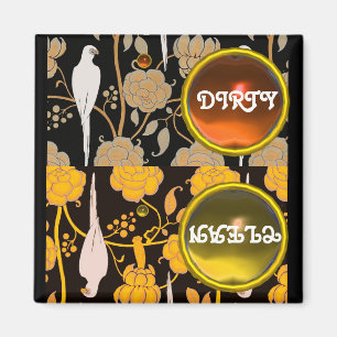 KARTDECO-PARROTS BROWN YELLOW FLOWERS DIRTCLEAN MAGNEET