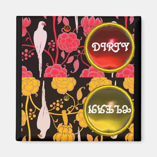 KARTDECO-PARROTS, RODE GELLOWERS DIRTY CLEAN MAGNEET (Voorkant)