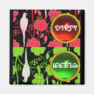 KARTDECO-PARROTS, RODE GROENE STROMEN DIRTY CLEAN MAGNEET