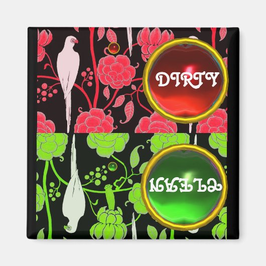 KARTDECO-PARROTS, RODE GROENE STROMEN DIRTY CLEAN MAGNEET (Voorkant)