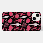 KARTDECO PINK FLOWERS, WITTE PARROTS OP ZWARTE Case-Mate iPhone CASE (Achterkant (horizontaal))