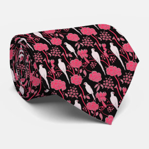 KARTDECO PINK FLOWERS, WITTE PARROTS OP ZWARTE STROPDAS