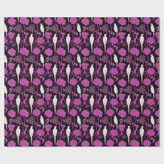 KARTDECO PURPLE FLOWERS, WITTE DELEN OP ZWART CADEAUPAPIER (Vlak)