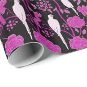 KARTDECO PURPLE FLOWERS, WITTE DELEN OP ZWART CADEAUPAPIER (Rol Hoek)