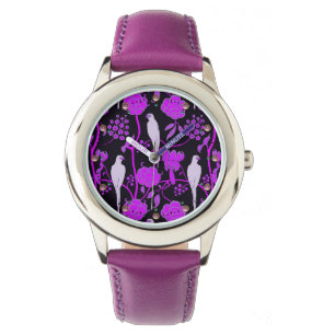 KARTDECO PURPLE FLOWERS, WITTE DELEN OP ZWART HORLOGE