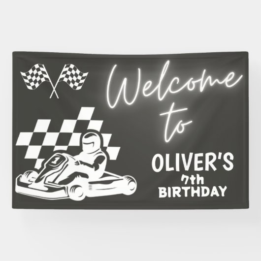 Karting, raceauto jongens verjaardag  spandoek (Horizontaal)