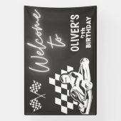 Karting, raceauto jongens verjaardag  spandoek (Verticaal)