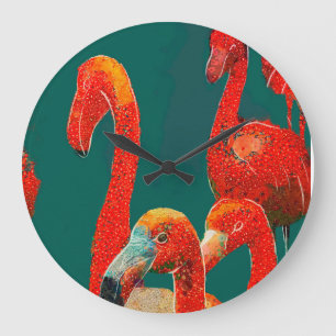 KARTKNOP VAN FLAMINGOS GROTE KLOK