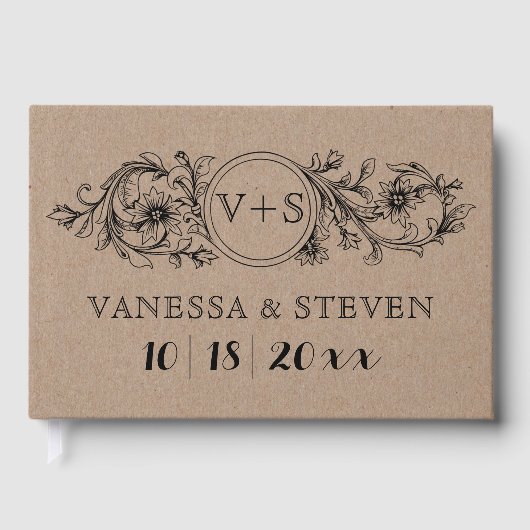 Karton bloemenboeken initialen bruiloft gastenboek (Voorkant)