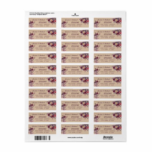 Karton Boho waterverf Romantisch bloemenboeket Etiket (Full Sheet)