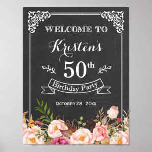 karton Floral Birthday Party Sign Poster