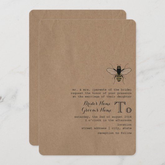 Karton geïnspireerde honingbijenbruiloft kaart (Voorkant / Achterkant)