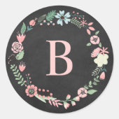  karton Monogram Floral Wreator Ronde Sticker (Voorkant)