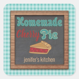  karton typografie homemade cherry pie vierkante sticker