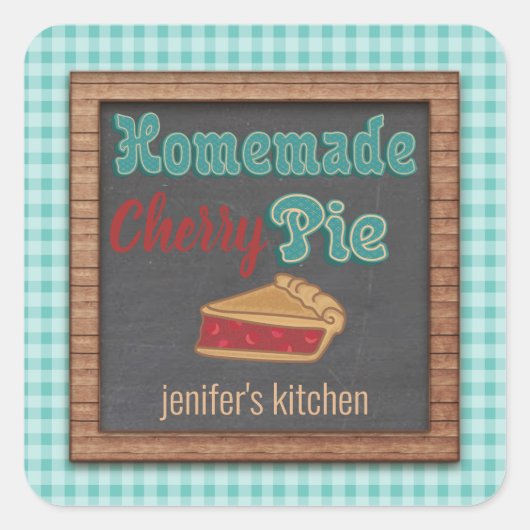  karton typografie homemade cherry pie vierkante sticker (Voorkant)