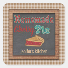  karton typografie homemade cherry pie vierkante sticker