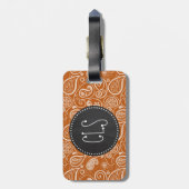 karton verbrand Oranje paisley; Floral Bagagelabel (Achterkant verticaal)