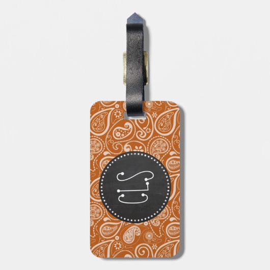 karton verbrand Oranje paisley; Floral Bagagelabel (Achterkant verticaal)