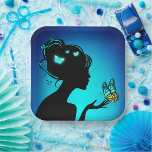 Kartonnen borden De blauwe vlindervrouw Papieren Bordje