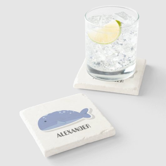 Kartonnen doos met flat sticker Whale Personalized Stenen Onderzetter (Zijkant)