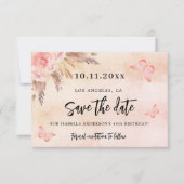Kartonnen floralen vlinder save the date (Voorkant)
