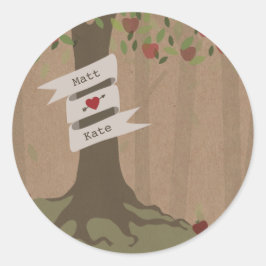 Kartonnen geïnspireerde Apple Orchard bruiloft Ronde Sticker