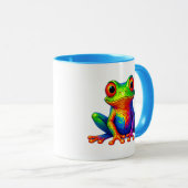 Kartonnen kikker zit in heldere kleuren. mok (Voorkant rechts)