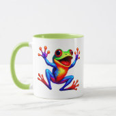 Kartonnen, kleurrijke kikker met veel glimlach. mok (Links)