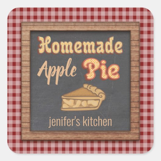  kartonnen typografie homemade appeltaart vierkante sticker (Voorkant)