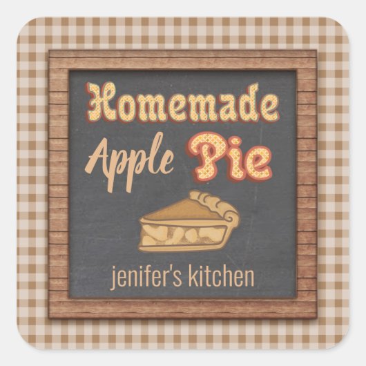  kartonnen typografie homemade appeltaart vierkante sticker (Voorkant)