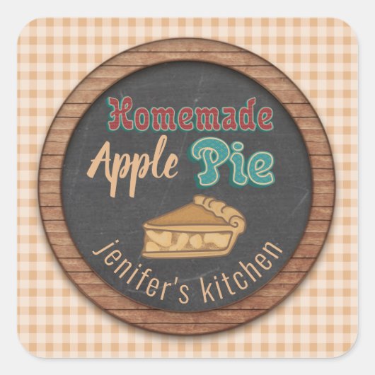  kartonnen typografie homemade appeltaart vierkante sticker (Voorkant)