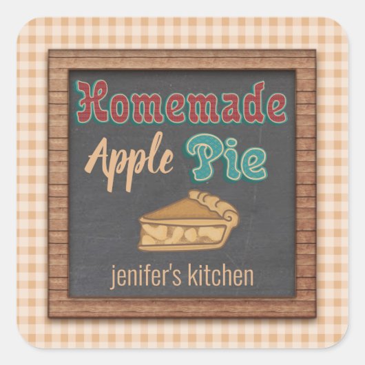  kartonnen typografie homemade appeltaart vierkante sticker (Voorkant)