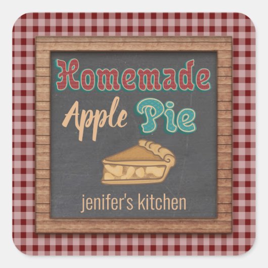  kartonnen typografie homemade appeltaart vierkante sticker (Voorkant)