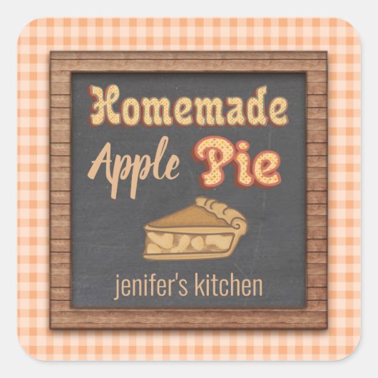  kartonnen typografie homemade appeltaart vierkante sticker (Voorkant)