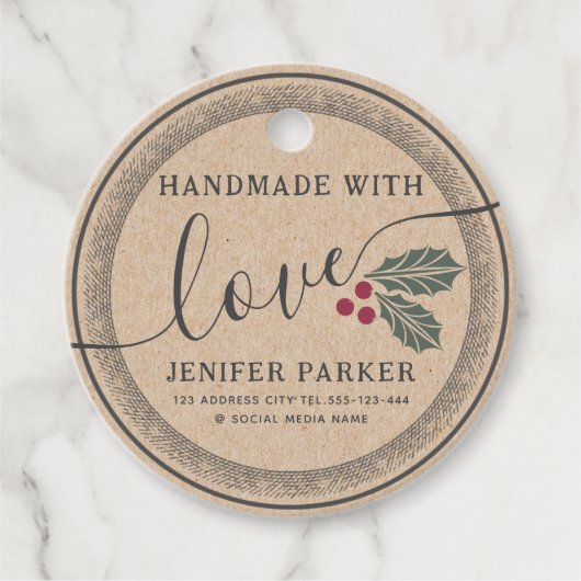 Kartonnen vakantie heilige bes handgemaakt bedankjes labels (Voorkant)