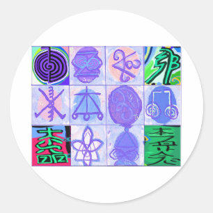 KARUNA REIKI Symbolen  Kunst door GURU's Handen Ronde Sticker