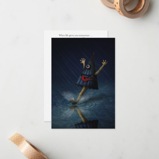 Kasa Obake Japanse parmbrella Ghost Rainy Day Notitiekaartje (Voorkant / Achterkant in situ)