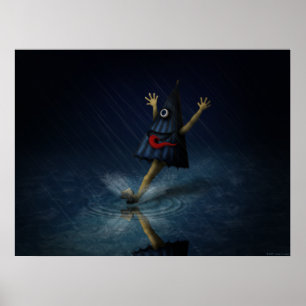 Kasa Obake Japanse Umbrella Ghost op een regenacht Poster