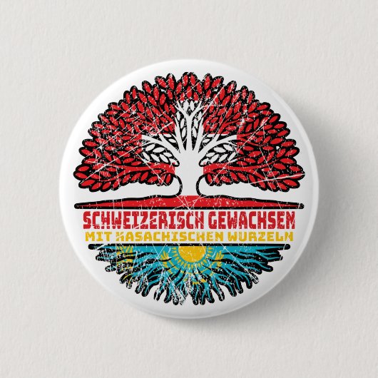 Kasachstan Kasachisch Schweizer Schweiz Baum Ronde Button 5,7 Cm (Voorkant)