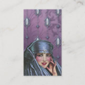 KASHMIR KARMA, EXOTISCHE LADY IN BLAUW EN MAUVE VISITEKAARTJE (Voorkant)